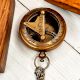 Brass Pocket Compass with Chain and Wooden Box